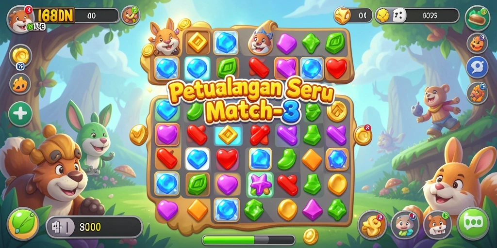 Screenshot utama 68IDN menampilkan gameplay Match-3 yang seru dan penuh warna.