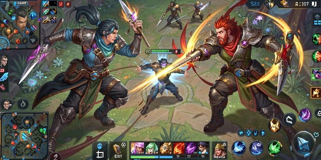 Tampilan seru gameplay ADAM77 dengan aksi MOBA yang menegangkan.