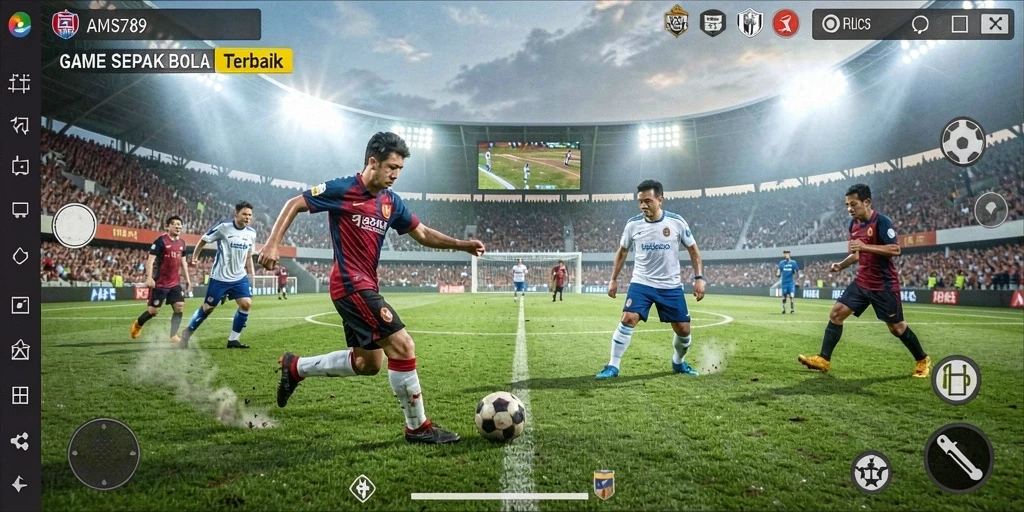 Tampilan gameplay mendebarkan dari AMS789 yang menampilkan aksi sepak bola intens.