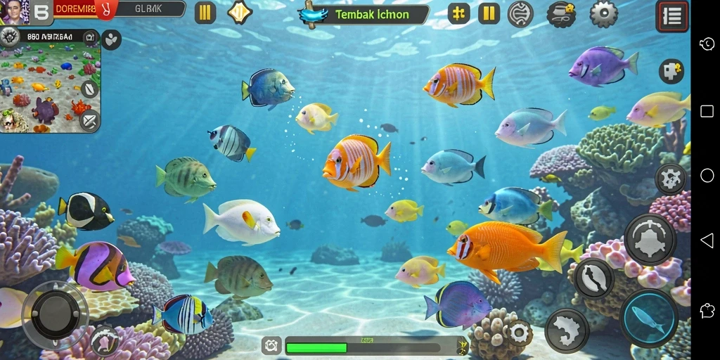 Screenshot gameplay DOREMI88 menunjukkan aksi menembak ikan yang seru.