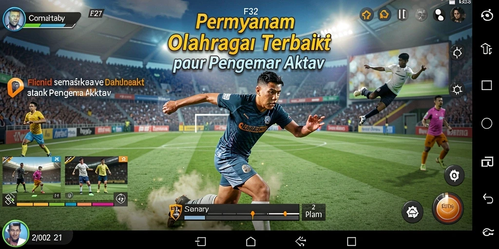 Screenshot permainan F32 menampilkan intensitas pertandingan olahraga yang mendebarkan.