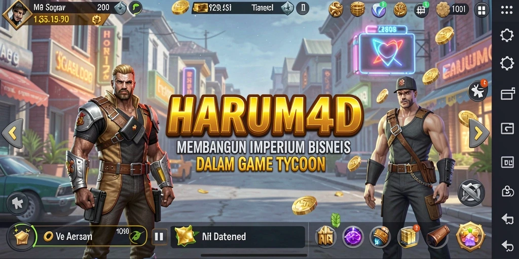 Tampilan gameplay menarik dari HARUM4D yang menampilkan manajemen bisnis.