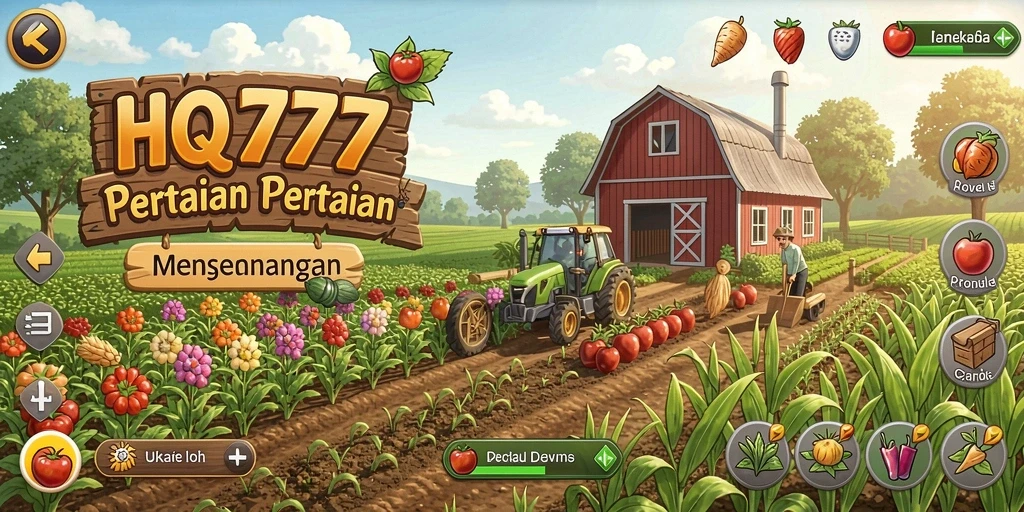 Gameplay HQ777 menampilkan aktivitas bertani yang menyenangkan dan interaktif.