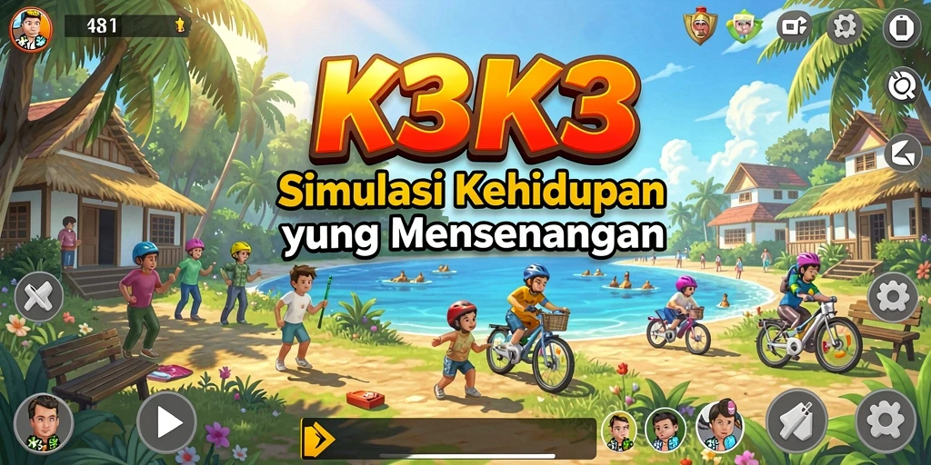Tangkapan layar utama gameplay K3K3 menampilkan aktivitas simulasi yang menarik.