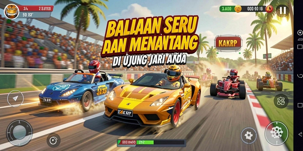 Tampilan gameplay KAKRP yang menegangkan dan penuh aksi balapan.