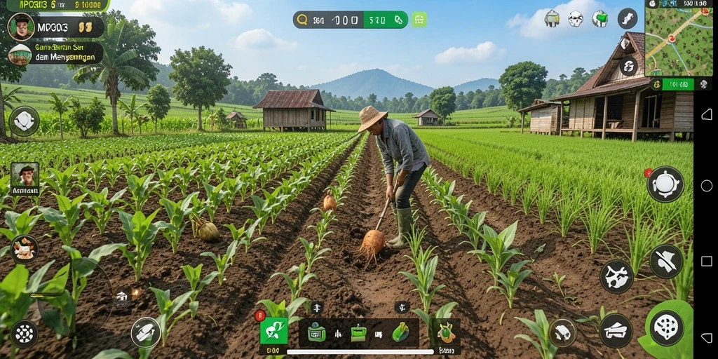 Tangkapan layar MPO303 menampilkan momen seru bertani dengan tanaman subur.