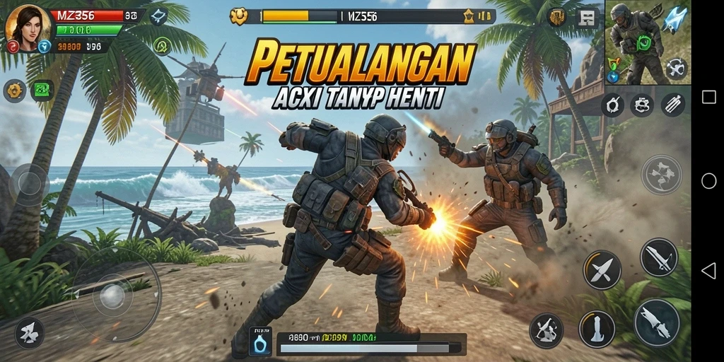 Screenshot menampilkan aksi mendebarkan dalam game MZ356.