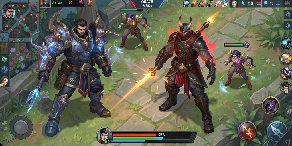Tampilan seru pertempuran tim di ORA78 dengan strategi MOBA.