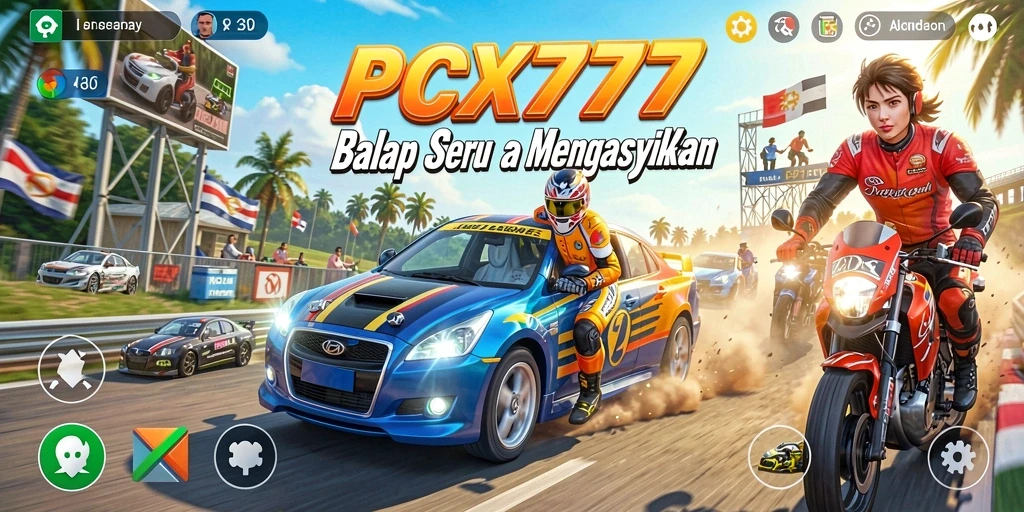 Tampilan gameplay balapan yang seru dan mendebarkan di PCX777.