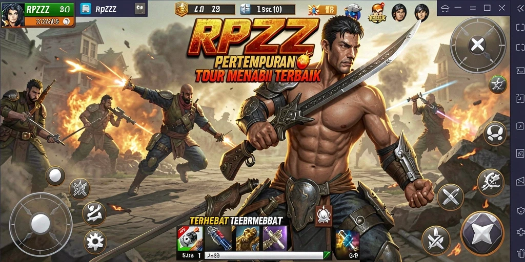 Screenshot RPZZZ menampilkan aksi intens dalam pertempuran Battle Royale.