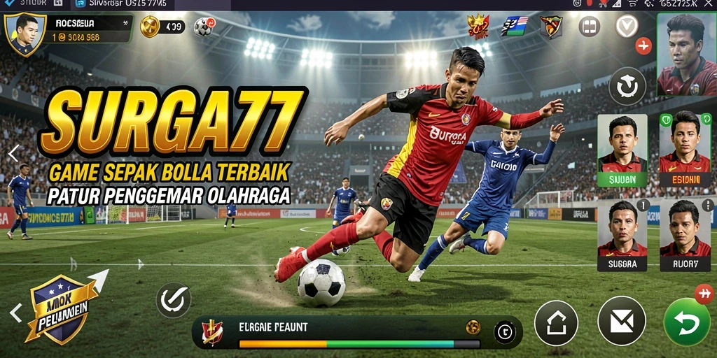 Gameplay SURGA77 dengan aksi sepak bola yang seru.
